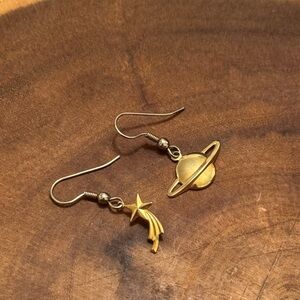 Gold Planet and Star Earrings